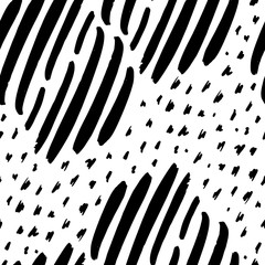 Seamless pattern with black and white striped. Hand drawn black and yellow paint strokes. Grunge style. Hand-drawn stripes, brush strokes, stars. Beautiful  fashionable floral exotic background.