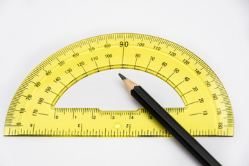 Ruler and pencil for study and measurement