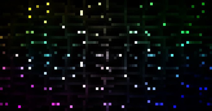 Abstract techno background with twinkling multicolored dots. Looped video 4k.