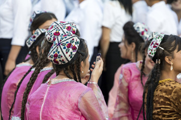 Folk dancers performs traditional dance at local festivals in Khiva, Uzbeksitan.