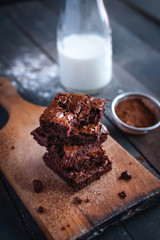 Close-up of homemade chocolate brownies on cutting board