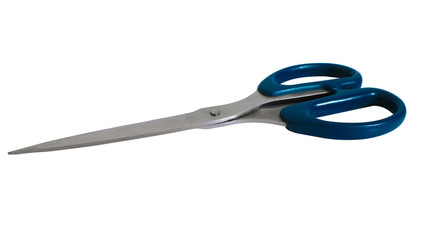 Blue metalic Scissors isolated on white background