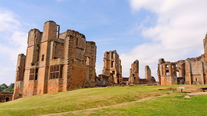 KENILWORTH, AUGUST 06: Kenilworth Castle, UK 2018.The inner court as seen from the base court; the 16th-century Leicester's building and Gaunt's 14th-century Oriel tower and great hall.