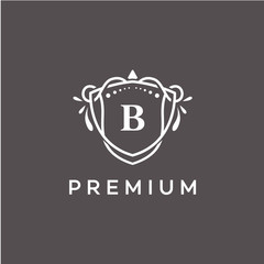 Luxury B Initial Logo frame symbol, Luxury and graceful floral monogram design dark background