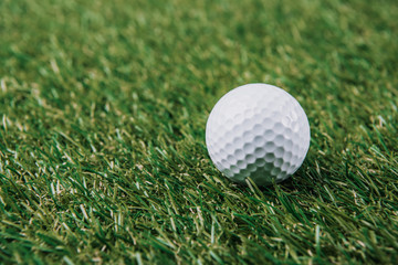 close up view of white golf ball on green lawn