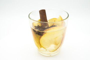 Hot drink (apple tea, punch) with cinnamon stick, star anise and clove.