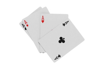 Playing cards for poker and gambling, four aces isolated on white background with clipping path