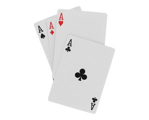 Playing cards for poker and gambling, four aces isolated on white background with clipping path