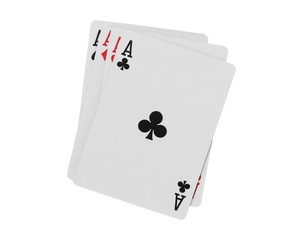 Playing cards for poker and gambling, four aces isolated on white background with clipping path
