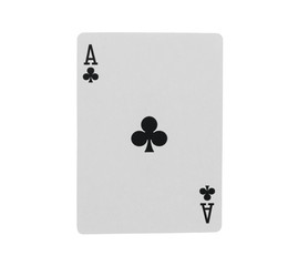 Playing card for poker and gambling, ace isolated on white background with clipping path