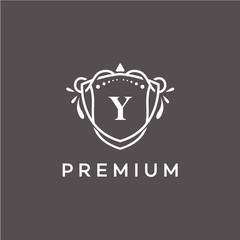 Luxury Y Initial Logo frame symbol, Luxury and graceful floral monogram design dark background
