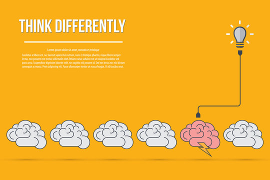 Think Differently - Being Different, Standing Out From The Crowd -The Graphic Of Brain Also Represents The Concept Of Individuality , Confidence, Uniqueness, Innovation, Creativity.