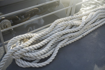 Close-up of old frayed boat rope as a background