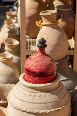 Pots in Nizwa fort, Oman, Sultanate of Oman. .