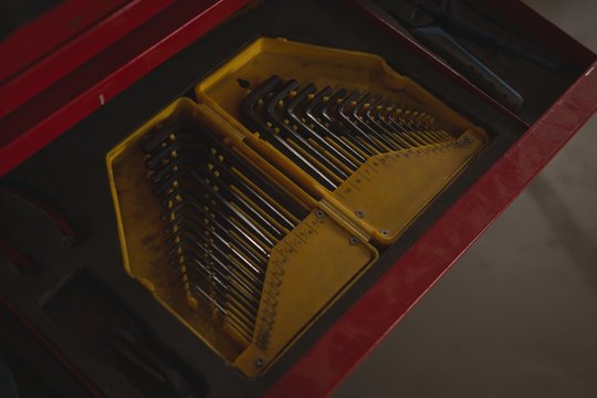 Tools arranged in box