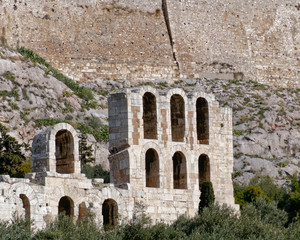 Athens Greece, herodion arches under  acropolis hill