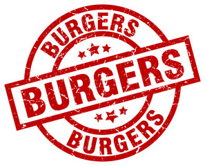 burgers round red grunge stamp
