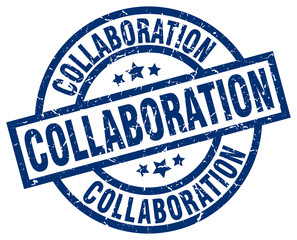 collaboration blue round grunge stamp