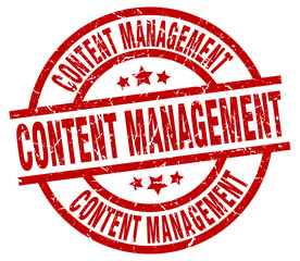 content management round red grunge stamp