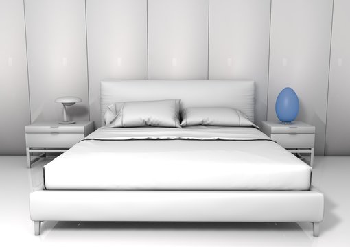 3D illustration of white bedroom