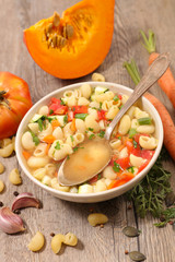 pasta, broth and vegetable