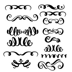 Set of hand draw elements, lines and ornaments of calligraphy brush.