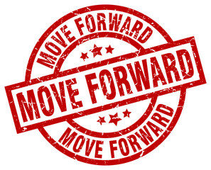 move forward round red grunge stamp
