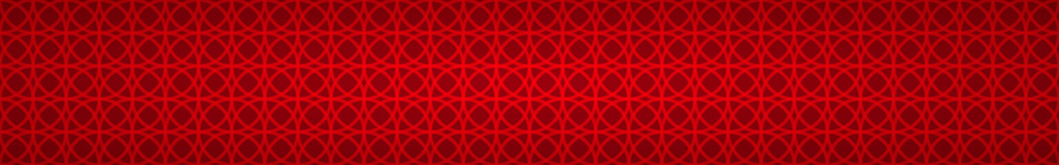 Abstract horizontal banner of intertwined circles on red background