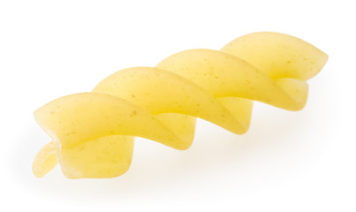 Uncooked fusilli pasta isolated on white background with clipping path
