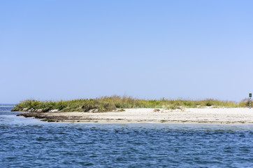view of the island Dzharylgach from the shore on a summer day, Ukraine