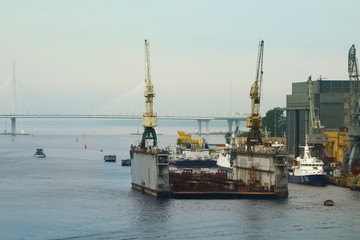 Fototapeta premium port with repair docks on the river