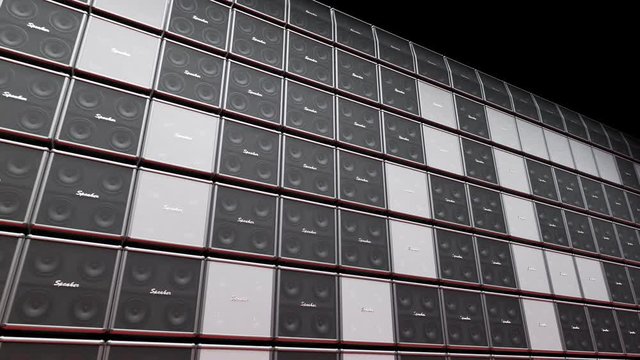 Playing cabinet speakers stacked on a stage in form of a big live sign. 4K HD