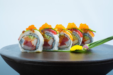 Salmon sushi rolls set.