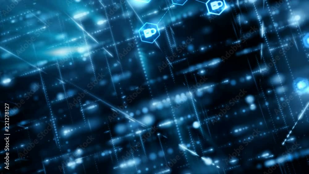 Poster 4k network security concept abstract background lock pad in the hexagon shape with connection line p