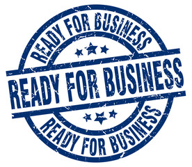 ready for business blue round grunge stamp