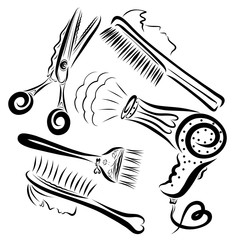 creative set of items for a hairdresser