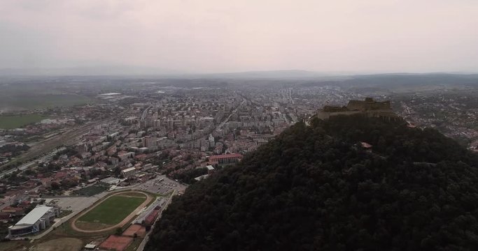 Aerial view of Deva on a cloudy day.