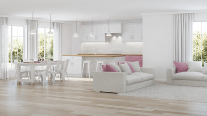 Modern house interior. White interior. 3D rendering.