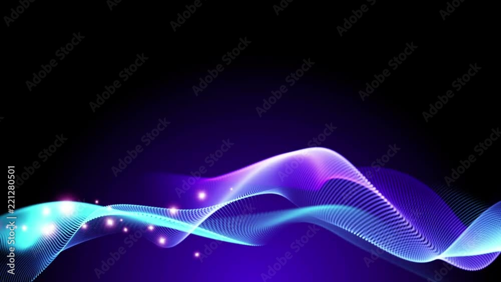 Poster blue and purple elegant abstract dynamic lines in motion with purple light particles. technology, sc