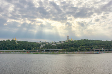Fototapeta premium View of Kiev Pechersk Lavra and Dnepr river. Kiev, Ukraine.