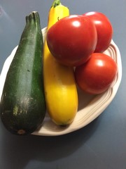 fresh picked garden zucchini and tomatoes