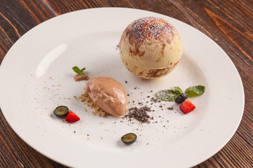 Dessert with hot chocolate