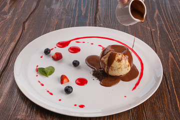 Dessert with hot chocolate