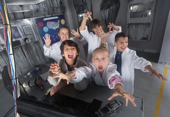 Fototapeta na wymiar Children playing in bunker questroom