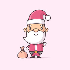 Cute Christmas Santa Claus vector illustration in kawaii cartoon style