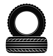 Wheels and tires are black. For a logo or emblem of a tire store or car workshop. For tire fitting