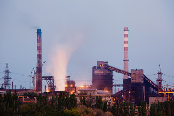 Fototapeta na wymiar Heavy industry air pollution factory. Metallurgical plant smoke chimney. Ecology concept