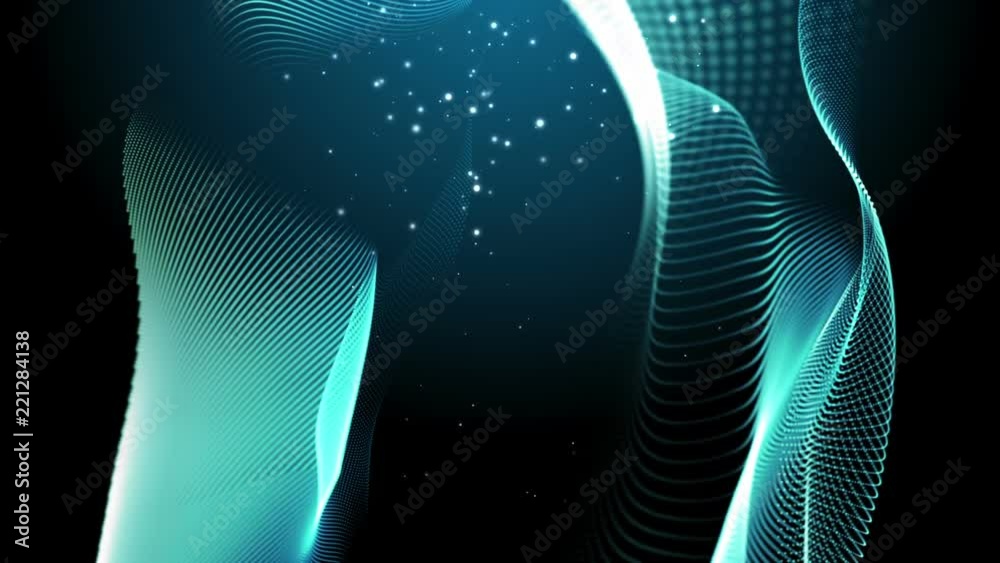 Poster blue elegant dynamic abstract lines in motion with particles falling. computer, technology and engin