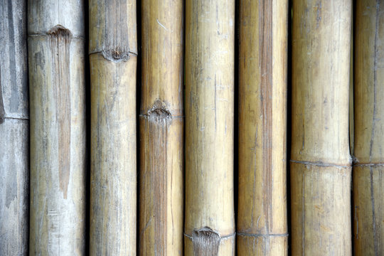 Wooden panel for barriers. Wood wall background, old brown tone bamboo plank fence texture for background.