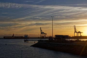 Seaport on sunrise